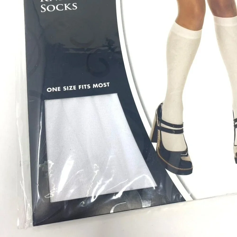 Spirit Halloween White Nylon Knee High Socks Schoolgirl Costume Mary Janes
